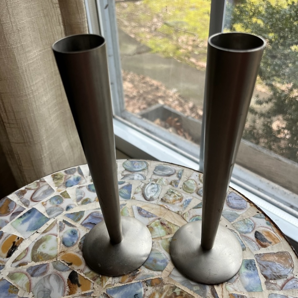 (2) stainless Steel taper candle holders
